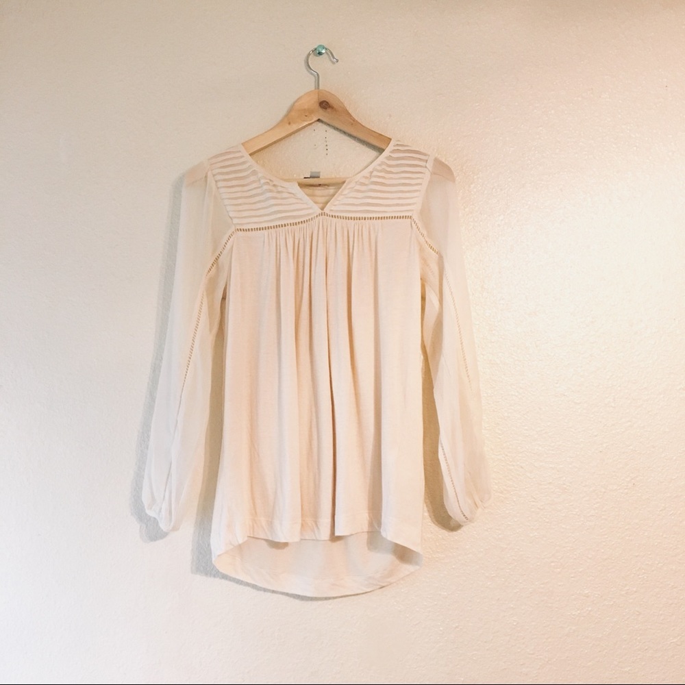 Lucky Brand cream blouse boho feminine top XS